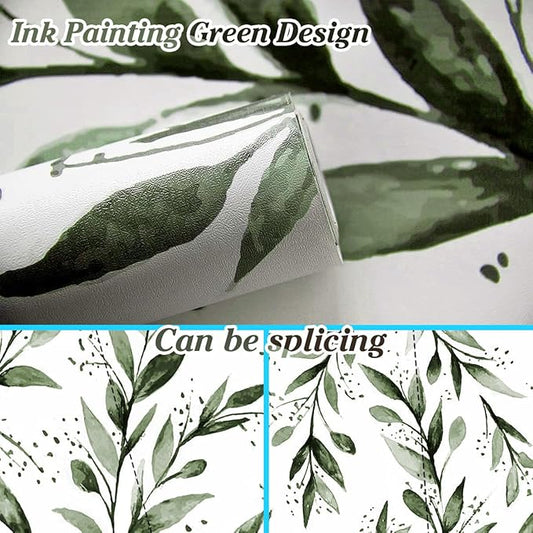 Erfoni Green Leaf Peel and Stick Wallpaper Floral Contact Paper 17.7inch x 393.7inch Greenery Leaves Self Adhesive Wallpaper Peel and Stick Olive Botanical Flowers Wall Paper Decoration Vinyl Film