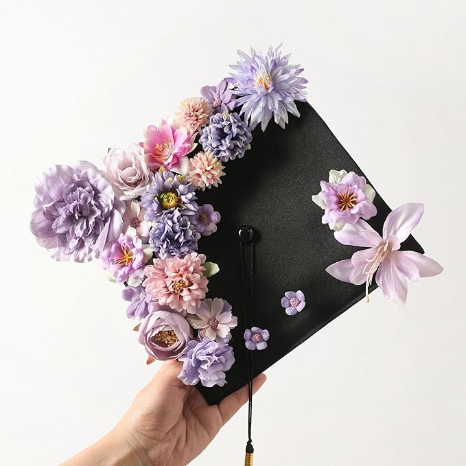 Artificial Flowers Heads Combo Purple Flowers Mix Silk Flowers Heads Bulk Faux Rose for Craft Garland Graduation Cap Wedding Bridal Baby Shower Home Party Decoration DIY Cake Decor