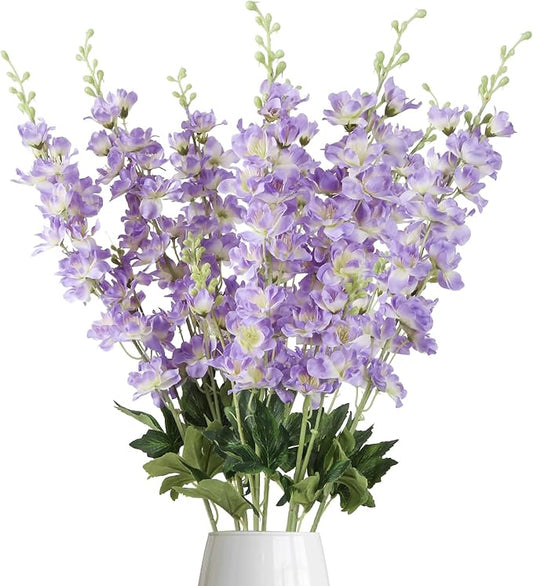 8PCS Purple Delphinium Artificial Flowers 33.5'' Faux Delphinium Bulk Long Stem Silk Larkspur Flowers for Tall Vase Home Wedding Garden Table Decor(Purple)