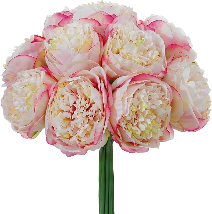 10PCS Champagne Purple Realistic Artificial Flowers Peony Fake Silk for Home Office Wedding Table Centerpieces Party Festival Bar Decoration Indoor