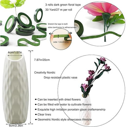 Floral Tape and Floral Wire Arrangement Tools Kit with Wire Cutter - 1 pcs vase, 16 Gauge Floral Stem Wire and 22 Gauge Paddle Wire, Boutonniere Pin, for Bouquet Stem Wrapping and Floral Crafts