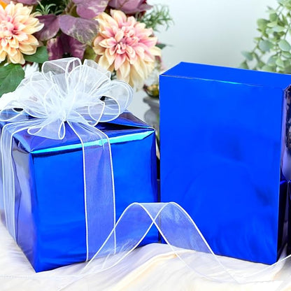 LaRibbons Blue Metallic Wrapping Paper, 30 Inch X 33 Feet (82.5sq.ft) Solid Color Paper Roll, Gift Wrapping Paper Rolls for Wedding, Birthday, Christmas, Baby Shower