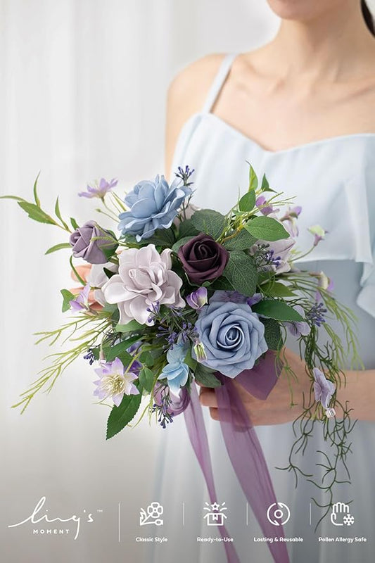 Ling's moment Ethereal Purple Bridesmaid Bouquet Set of 4, Purple Wedding Bouquets for Bridesmaids, 7 Inch Bridal Bouquets for Bridesmaids, Wedding, Ceremony, Anniversary, etc.