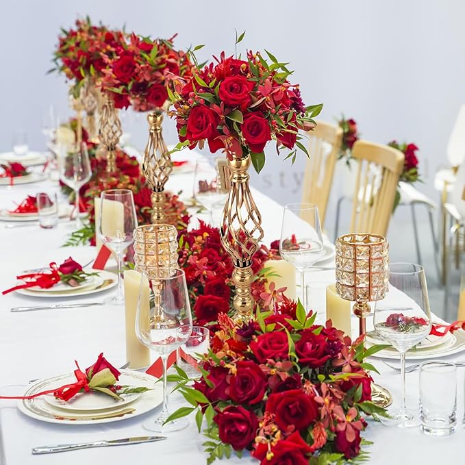12Pcs Large Wedding Centerpiece Table Decorations Tall Metal Flower Arrangement Stand Elegant Flower Gold Vases for Centerpieces Candle Holder for Tables Wedding Party Ceremony Birthday Event Decor