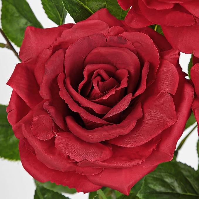 Hollyone 3Pcs Red Roses Artificial Flowers Bouquets 26.3" Fake Flower Arrangements Silk Flowers Rose with Long Stem Floral Branch Faux Roses Flowers DIY Wedding Party Table Centerpieces Home Decor