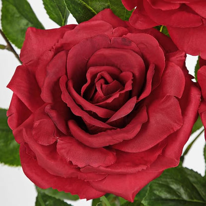 Hollyone 3Pcs Red Roses Artificial Flowers Bouquets 26.3" Fake Flower Arrangements Silk Flowers Rose with Long Stem Floral Branch Faux Roses Flowers DIY Wedding Party Table Centerpieces Home Decor