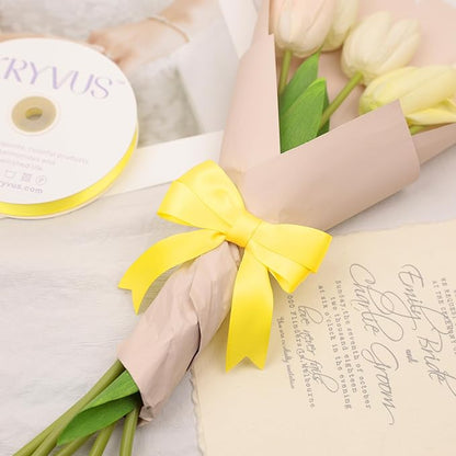 Daffodil Yellow Satin Ribbon, Double Faced 7/8 Inch X 50 Yards Daffodil Ribbon, Premium Satin Ribbon for Gift Wrapping, Crafts, Hair Bow Making, Sewing, Flower Bouquet, Wedding Party Decor