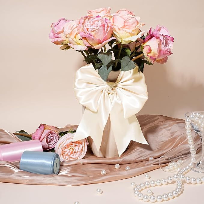 LaRibbons Nude Satin Ribbon 4 Inch 10 Yards Double Faced Luxury Nude Silk Ribbon for Gift Wrapping Flower Bouquets Bow Christmas Wedding Party Decoration Wreath Sash