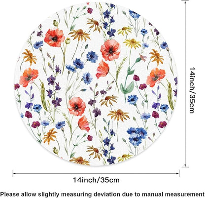 Flower Round Placemat Set of 4 Elegant Linen Table Mats for Dining, Heat Resistant, Stain Resistant Perfect for Dinner Parties, Restaurants, and Everyday Use