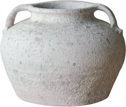 Rustic Terracotta Handle Flower Vase, Height 16.5cm/6.49in Vintage Clay Vases Farmhouse Decor, for Living Room Entryway Table Centerpiece Decor