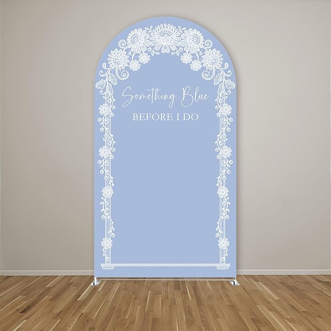 Something Blue Before I Do Arch Backdrop Cover Wedding Bridal Shower Bride to be Toile Party Arch Fabric Cover Blue Bloom Floral Baby Shower Decors (2.6X6ft,4287)