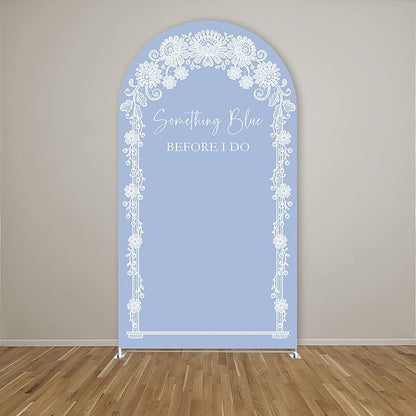 Something Blue Before I Do Arch Backdrop Cover Wedding Bridal Shower Bride to be Toile Party Arch Fabric Cover Blue Bloom Floral Baby Shower Decors (4X7.2ft,4287)