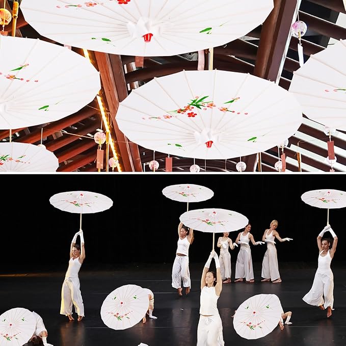 33" White Flower Silk Cloth Decoration Handmade Parasol Umbrella Chinese Japanese Asian DIY Art Dance Classical Umbrella for Wedding Parties Photography Costumes Cosplay (White)