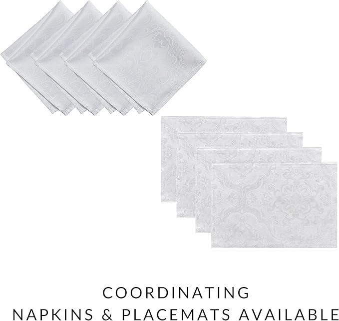 Elrene Home Fashions Caiden Elegance Damask Waterproof, Stain & Wrinkle Resistant Fabric Placemats (Set of 4), 13" x 19", White