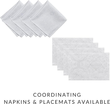 Elrene Home Fashions Caiden Elegance Damask Waterproof, Stain & Wrinkle Resistant Fabric Placemats (Set of 4), 13" x 19", White