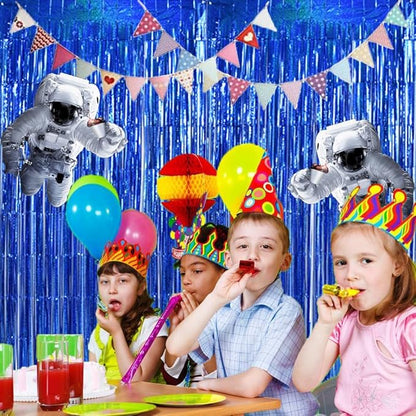 TONIFUL 3Pcs Laser Blue Door Streamers, Photo Booth Backdrop Metallic Streamers Foil Fringe Curtains for Birthday, Christmas, New Year, Bachelorette, Grad Party Decor (9.9ft x 6.6ft)