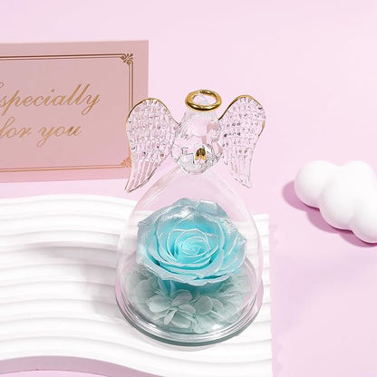 Yamonic Mom Birthday Gifts for Mom, Angel Figurines with Real Rose Gifts for Her Women Grandma, Preserved Flowers Rose Angel Figurines for Mothers Day Christmas Anniversary Birthday Gifts for Wife