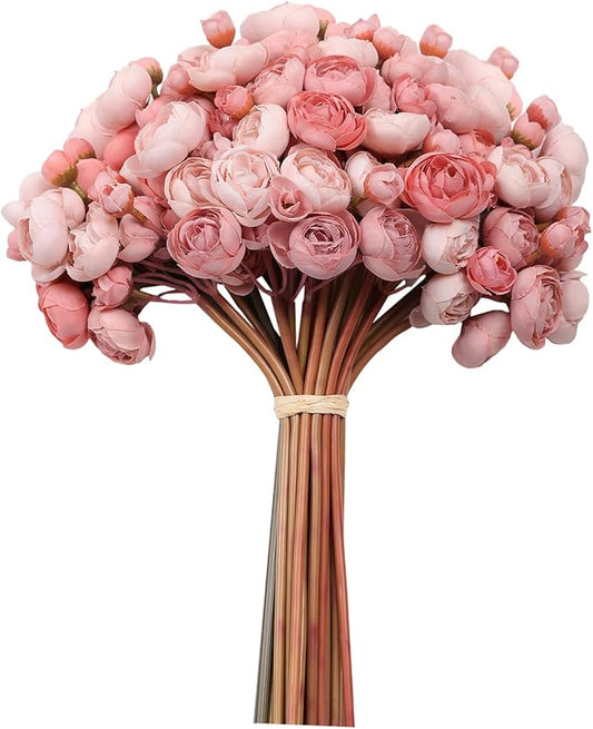 Meldel 32Pcs Ranunculus Artificial Flower, Faux Dusty Rose Ranunculus Flowers for DIY Bouquet, Mini Roses Bulk Fake Peony Wedding Filler Flowers for Centerpieces Arrangements Bridal Shower Decorations