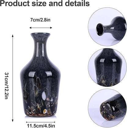 Hand Blown Glass Vase Smoke Gray – Murano Style Art Glass Vase with Rounded Belly and Wide Mouth, Bubble Vase, Elegant Centerpiece for Floral Arrangements in Dining or Living Room (Gray)