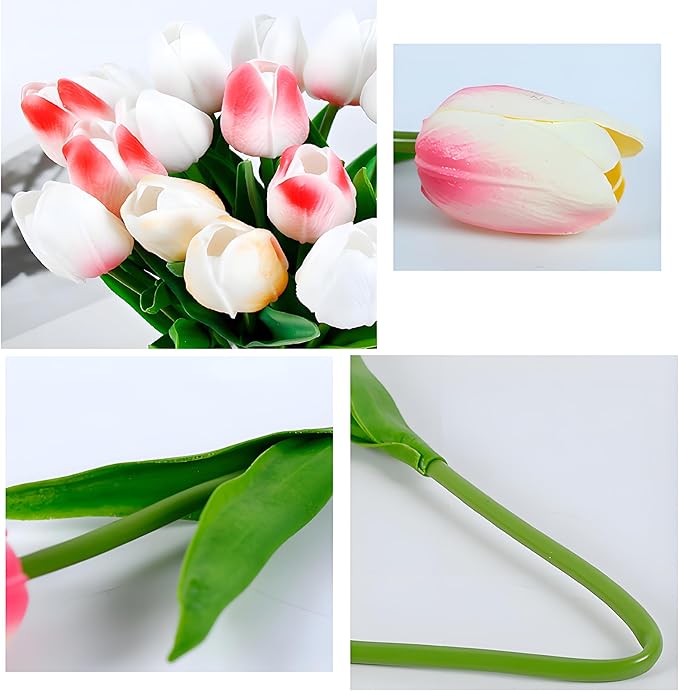 10pcs Yellow Mixed Red Artificial Flowers Fake Tulips 13" Silk Flower for Home Kitchen Wedding Decor Bouquet Decorations Office Floral Arrangements