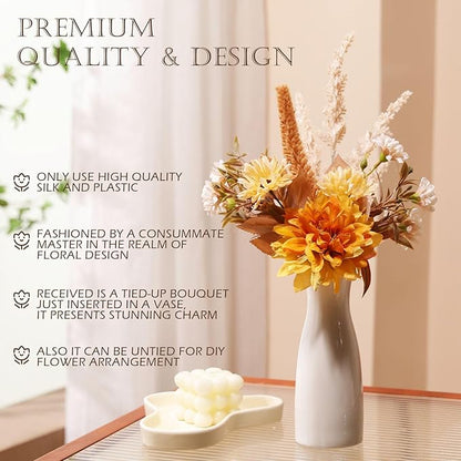Fake Flower Bouquet, Faux Flower Arrangement for Decorating Kitchens, Bedrooms, Bathrooms, Realistic Artificial Flowers Made of Silk & Plastic, Floral Decoration with Dahlia & Small Blossoms
