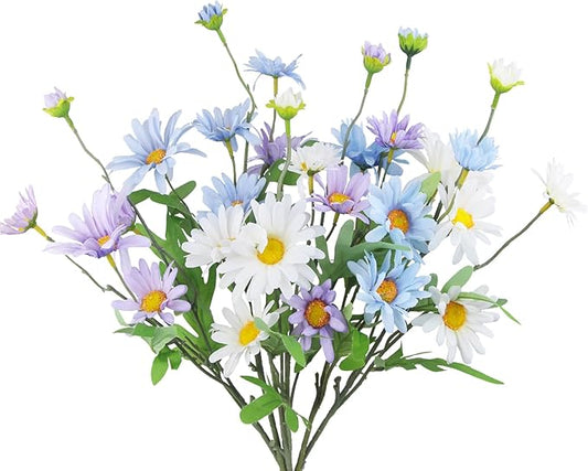 6 Pcs Artificial Daisy Flowers Outdoor Silk Flower Artificial Wildflowers for Decoration Bulk UV Resistant Faux Flowers for Vase Floral Arrangements Home Table Centerpieces Indoor Garden