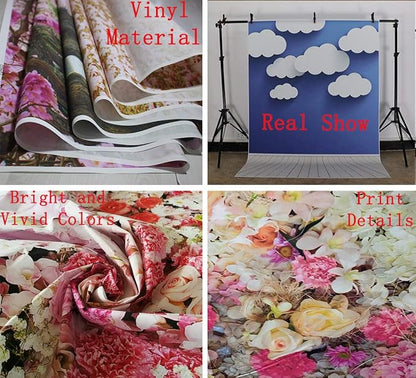 10x6.5ft Pink Cotton Cloud Backdrop Pink Flowers Moon and Stars Light Decor Cute Teddy Photography Background Children Baby Shower Backdrops for Shoot Photo Video Prop