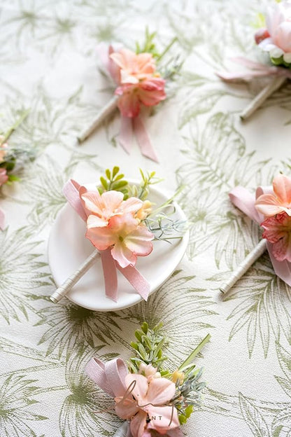 Ling's moment Boutonniere for Men, 6pcs Groom Groomsmen Boutonniere, Artificial Flowers for Wedding Decor/Prom/Homecoming, etc.Blush Garden Pink
