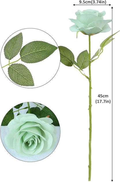 12pcs Roses Artificial Flowers Real Touch Fake Flowers with Long Stems Silk Flowers for Wedding Bouquet Centerpices Decorations Party Bridal Baby Shower Home Decor (Sage Green)