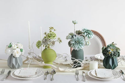 YYHUAWU Artificial Flowers Combo Set Fake Flower Leaf Box with Stems for DIY Wedding Bouquets Centerpieces Arrangements Baby Shower Party Home Decorations (Tiffany Blue & Forest Green)