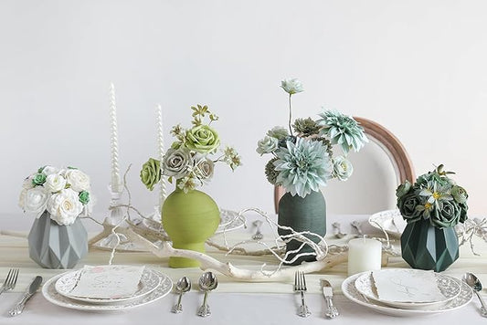 YYHUAWU Artificial Flowers Combo Set Fake Flower Leaf Box with Stems for DIY Wedding Bouquets Centerpieces Arrangements Baby Shower Party Home Decorations (Tiffany Blue & Forest Green)