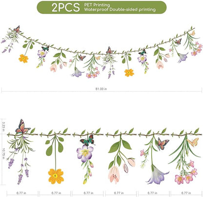 2PCS Flower Banner Reusable Wildflower Garland Floral for Spring Party Enchanted Garden Theme Picnic Wedding Baby Shower Birthday Tea Party Christmas Supplies Home Decorations