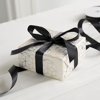 MEEDEE Black Ribbon 1 Inch Black Satin Ribbon Lux Double Faced Satin Ribbons by 50 Yards Polyester Wrapping Ribbons for Crafts, Weddings, Flower Bouquet, Holiday Decorating