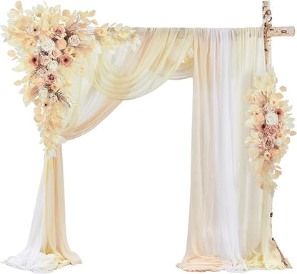 Wedding Arch Flowers Kit Pack of 5,2pcs Boho Artificial Floral Swag Arrangement and 3pcs Fabric Drap for Wedding Flower Arch Decor Ceremony Arbor Reception (Beige)