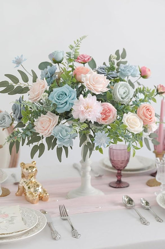 Artificial Flowers Roses Fake Flowers with Stems Blue Pink Artificial Flowers for DIY Bridal Bouquets Faux Flowers Centerpieces for Table Home Decor