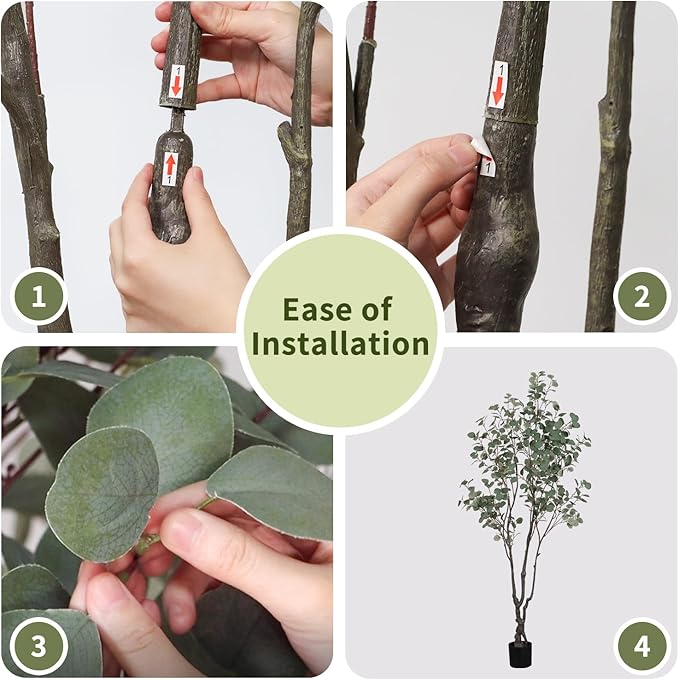 6.9ft Tall Artificial Eucalyptus Trees, Realistic Eucalyptus Tree with Sturdy Plastic Pot, Artificial Plants Tree for Home Office Indoor Outdoor Party Wedding Christmas Decor