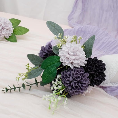 Artificial Flowers, 100pcs Realistic Artificial Rose for DIY Wedding Bouquets Centerpieces Arrangements, Gradient Violet Shades Dahlia Flowers with Stem for Bridal Shower Party Home Decorations
