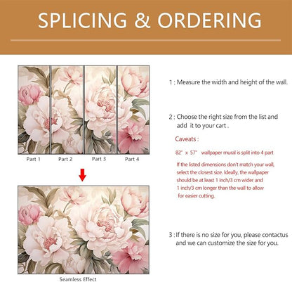 Pink Floral Wallpaper Peel and Stick Large Peony Flower Self Adhesive Wall Mural for Living Room Bedroom 82"x57"