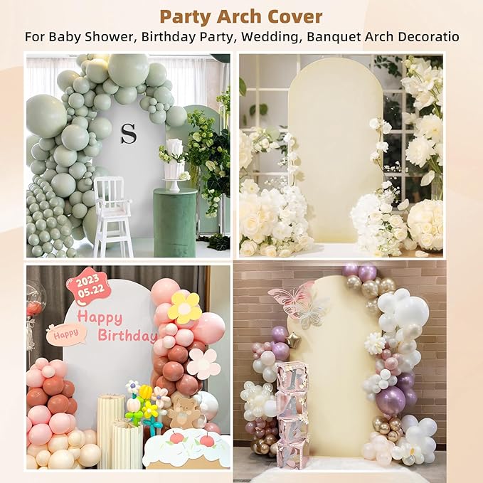 Hemmotop 7.2 ft Arch Backdrop Cover (One Piece Double Color), White and Beige Spandex Arch Stand Covers, Fabric Stretchy Background for Balloon Arches, Wedding, Birthday Party, Baby Shower