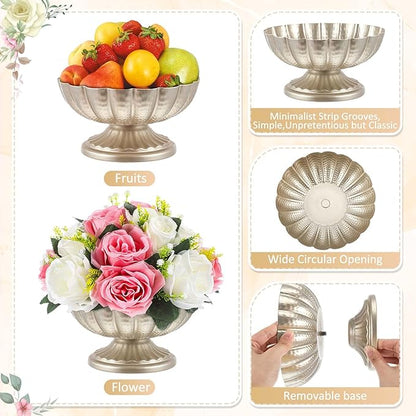 2 Pcs Metal Compote Bowl for Centerpiece Flower Holder Small Compote Vase Indoor Outdoor Flowers Fruits Plant for Christmas Wedding Home Party Decoration (Medium,Silver)