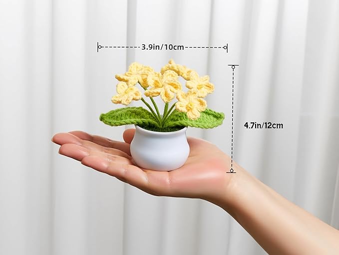 Knitting Crochet Flowers Cute Handmade Yellow Flower Plants Gifts for Women Teacher's Day Birthday Anniversary Valentines Christmas Decor for Car Dashboard Home Office Desk Accessories Things