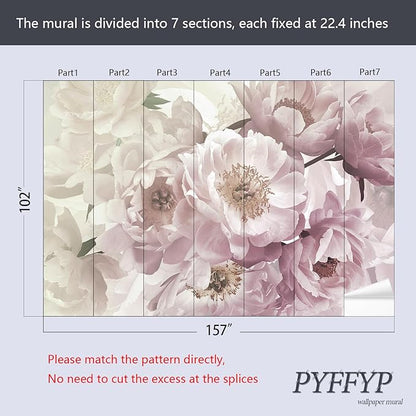 PYFFYP- Vintage Flower Pink Peony Floral Wallpaper murals for Bedroom(Not Peel and Stick)