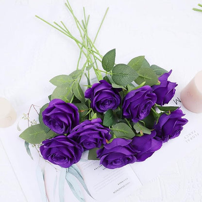 Artificial Rose Flower Artificial Flowers Flower with Long Stem Silk Roses Bouquet for Wedding Bridal Shower Party Home Decoration (Purple, 12 Pcs)