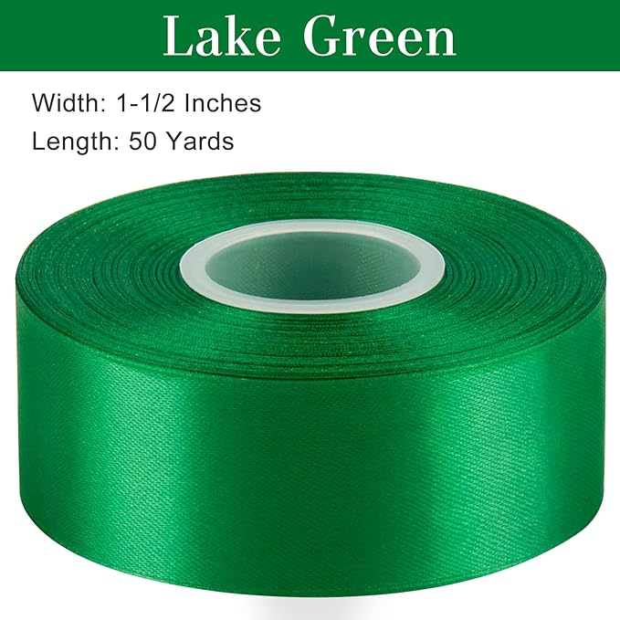 1-1/2 Inches 50 Yards Emerald Green Satin Ribbon, Solid Fabric Ribbon Roll for Flower Bouquets, Gift Wrapping, Wedding, Handmade Crafts