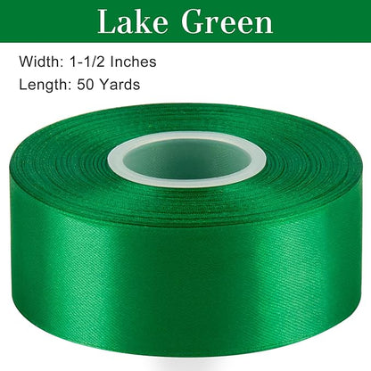1-1/2 Inches 50 Yards Emerald Green Satin Ribbon, Solid Fabric Ribbon Roll for Flower Bouquets, Gift Wrapping, Wedding, Handmade Crafts