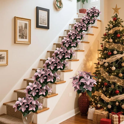 6 Pack Pink Christmas Artificial Poinsettia Flowers Faux Poinsettia Bush Bouquets Silk Poinsettia Christmas Tree Ornaments Poinsettia Flower Arrangement for Home Decor