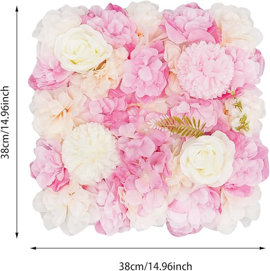 Artificial Flower Wall Panels, 6PCS Dahlia+Rose+Hydrangea Wedding Flower Wall, 3D Floral Panels Artificial Floral WallMat Flower Screen for Photo Party Wedding WallBackground Decor, White+Pink