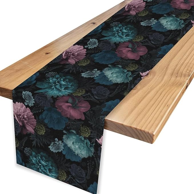 Vintage Floral Table Runner, Rustic Retro Boho Floral Print Coffee Table Center Decor for Home Kitchen Dining Patio Holiday Party Indoor Outdoor Table Decorations 13x90 inch