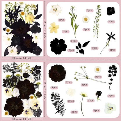 95 Pcs Black Pressed Dried Flowers for Resin, Real Natural Bulk Dry Wildflowers Leaves Perfect for Epoxy Molds, DIY Crafts, Soap Candles Jewelry Making, and Home Decor