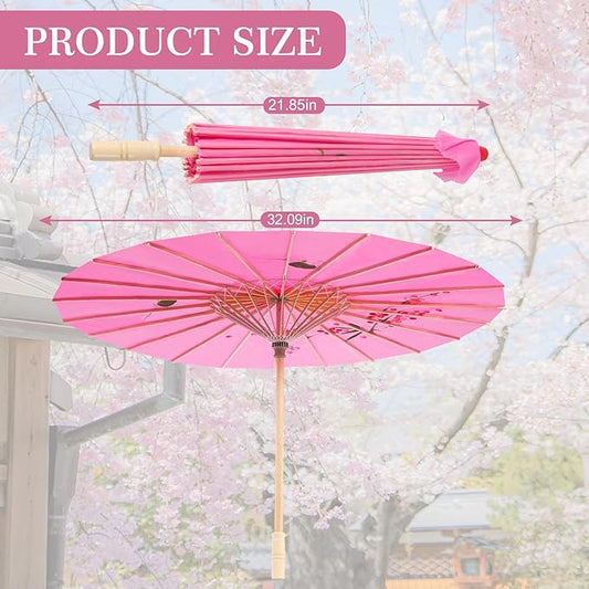33" Pink Flower Cloth Decoration Handmade Parasol Umbrella Chinese Japanese Asian DIY Art Dance Classical Umbrella for Wedding Parties Photography Costumes Cosplay (Pink)